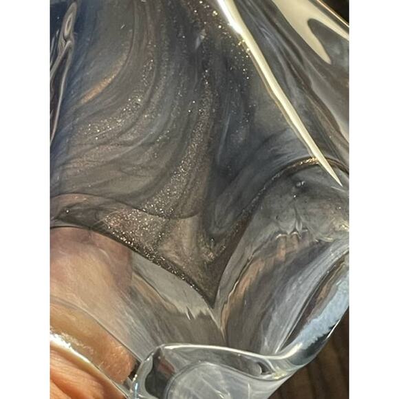 Vintage Murano Smokey Gray/Black/Copper Glitter Dust -Art Glass Wave Bowl - Picture 6 of 9